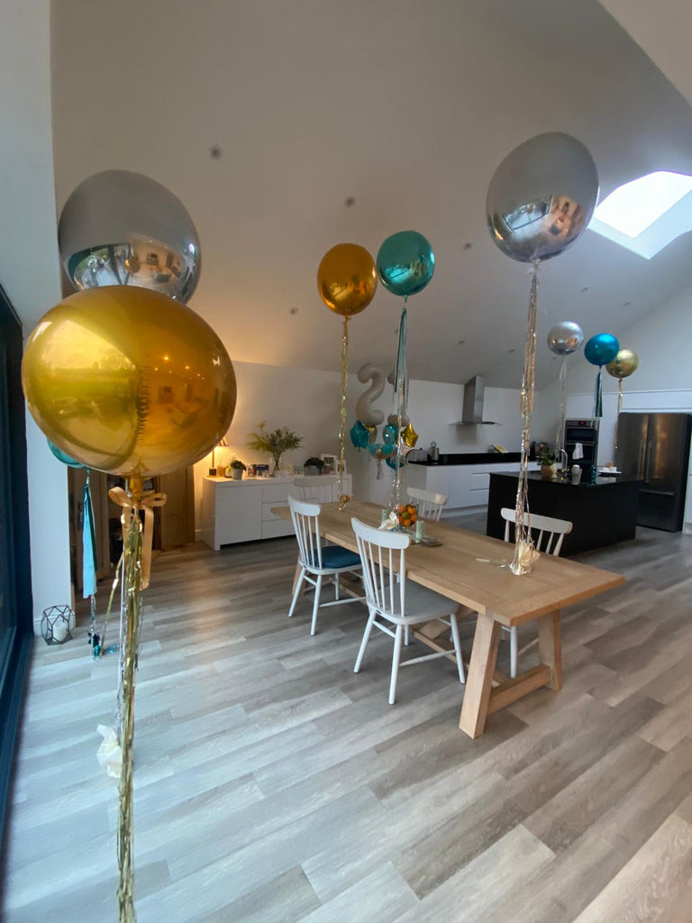 Tiffany Green and Gold Orbz 21st Birthday balloon installation
