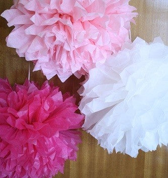 Pom - Poms - Pink, Baby Pink and White  (pack of 3)