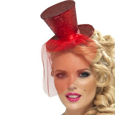 Headware - Mini Red Top Hat on Headband, With Netting
