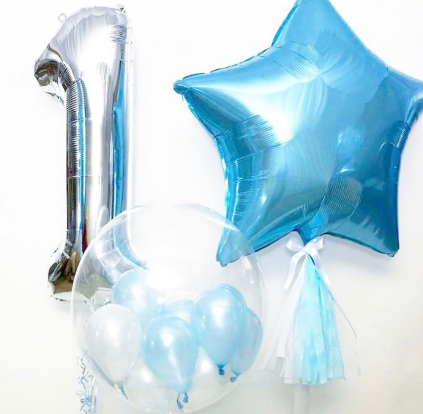 1st Birthday Baby Blue Star and Bubble