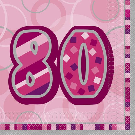 80th Pink Lunch Napkins