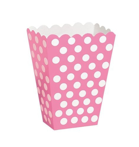 8 Polka Dot Treat Boxes (Pink) With 8 Cellophane Bags