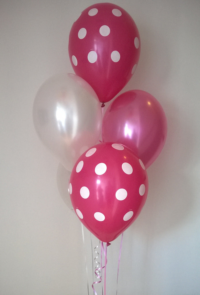 Pearlised Balloons, Pink Spotty, White and Pink (Helium Quality)