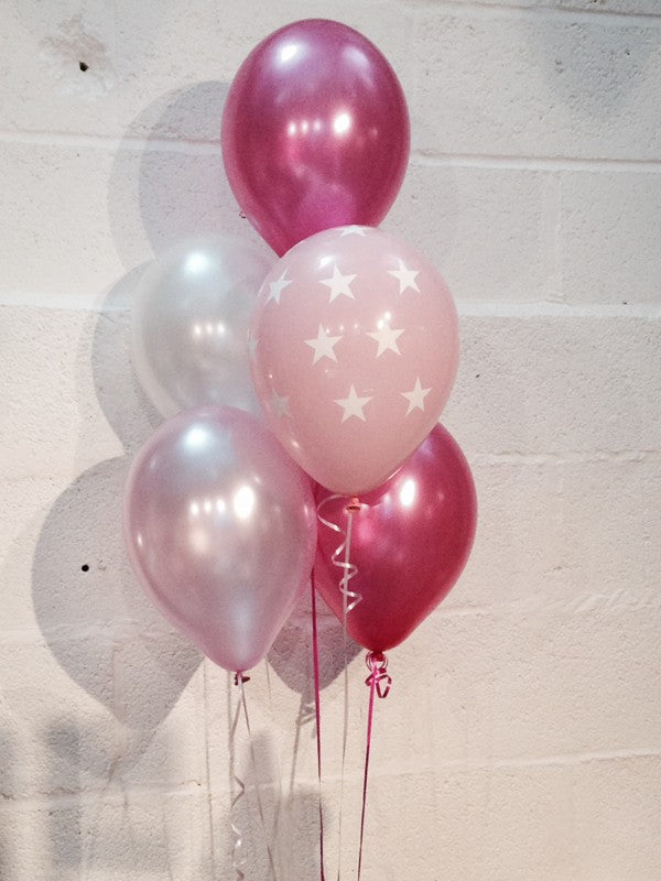 Pearlised Balloons, Pink Stars, Hot Pink, Pale Pink & White (Helium Quality)