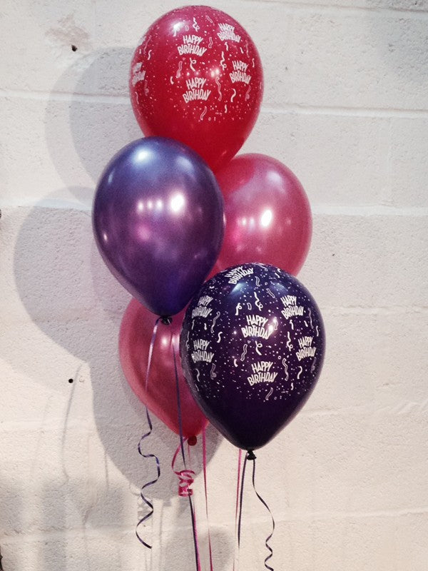 Happy Birthday! Pearlised Balloons, Hot Pink & Purple (Helium Quality)