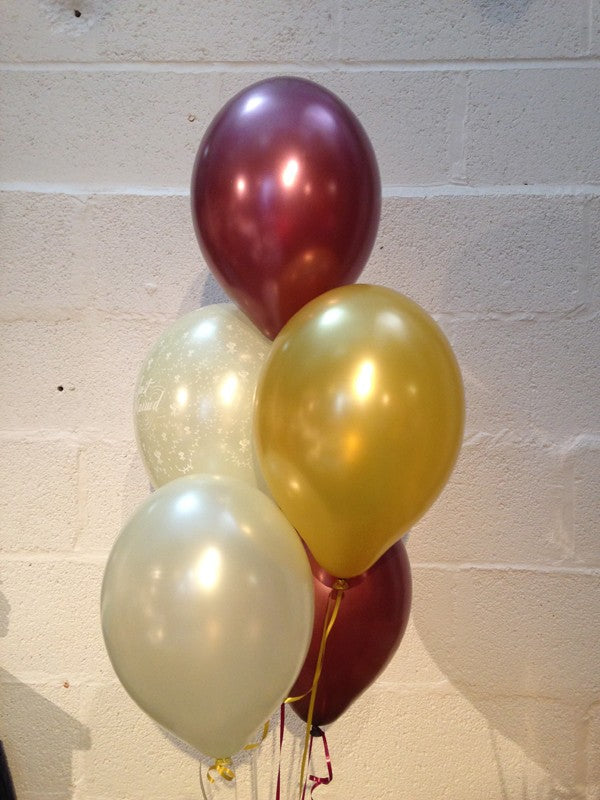 Burgundy, Ivory & Gold Pearlised Just Married Wedding Range Latex Balloons (Helium Quality)