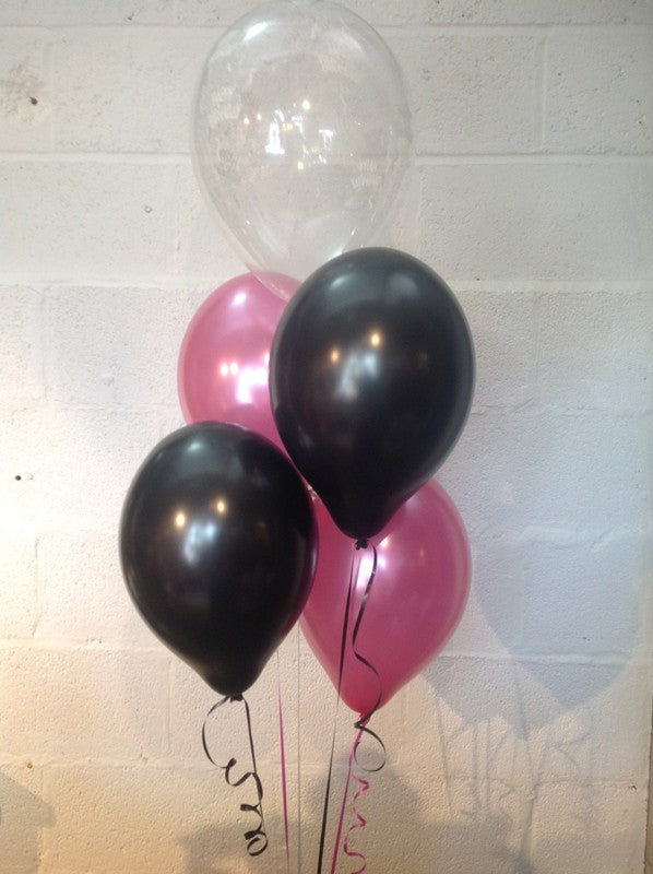 Black, Hot Pink and 'Happy Birthday' Range Pearlised Latex Balloons with Curling Ribbon