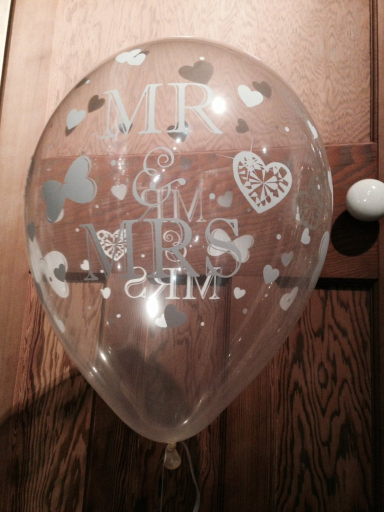 Clear Mr & Mrs Pearlised Balloons, Wedding Range (Helium Quality)UNFILLED