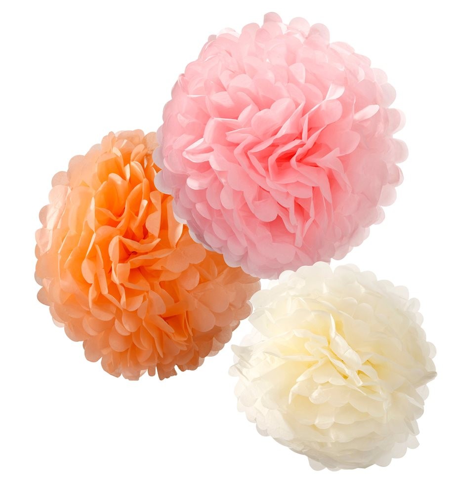 3 Pom Pom Decorations - Pretty Pink, Blush & Cream