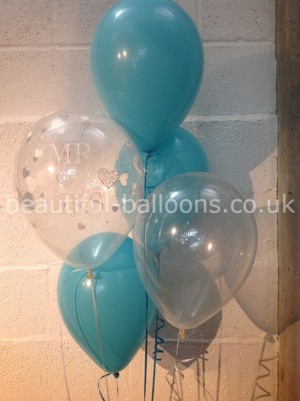 Caribbean Turquoise 'Mr & Mrs' Pearlised Balloons Wedding Range (Helium Quality)