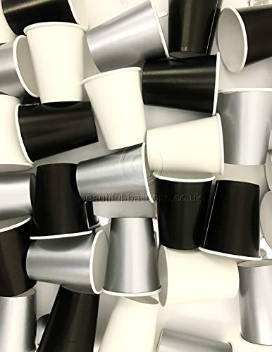 35 x Black, Silver & White Stylish and Chic Paper Party Cups