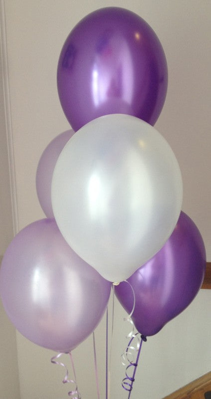 Pearlised Latex Balloons in Purple, Lilac and White (Helium Quality)