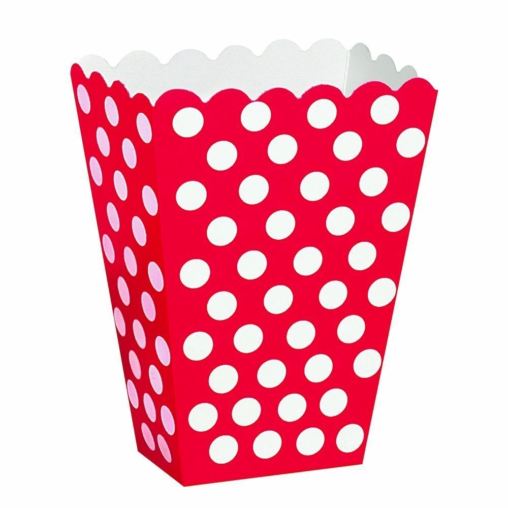 16 Polka Dot Boxes, 16 Clear Cellophane Bags and Red Double Sided Satin Ribbon - Great for Gifts