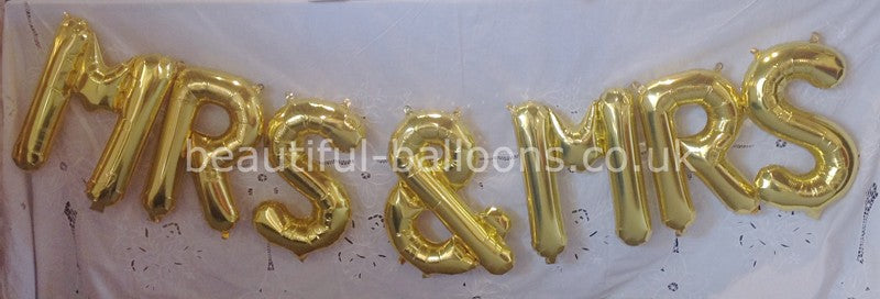Gold 'Mrs & Mrs' 16" Foil Mini Letters Garland - Perfect for Gay Pride Events!