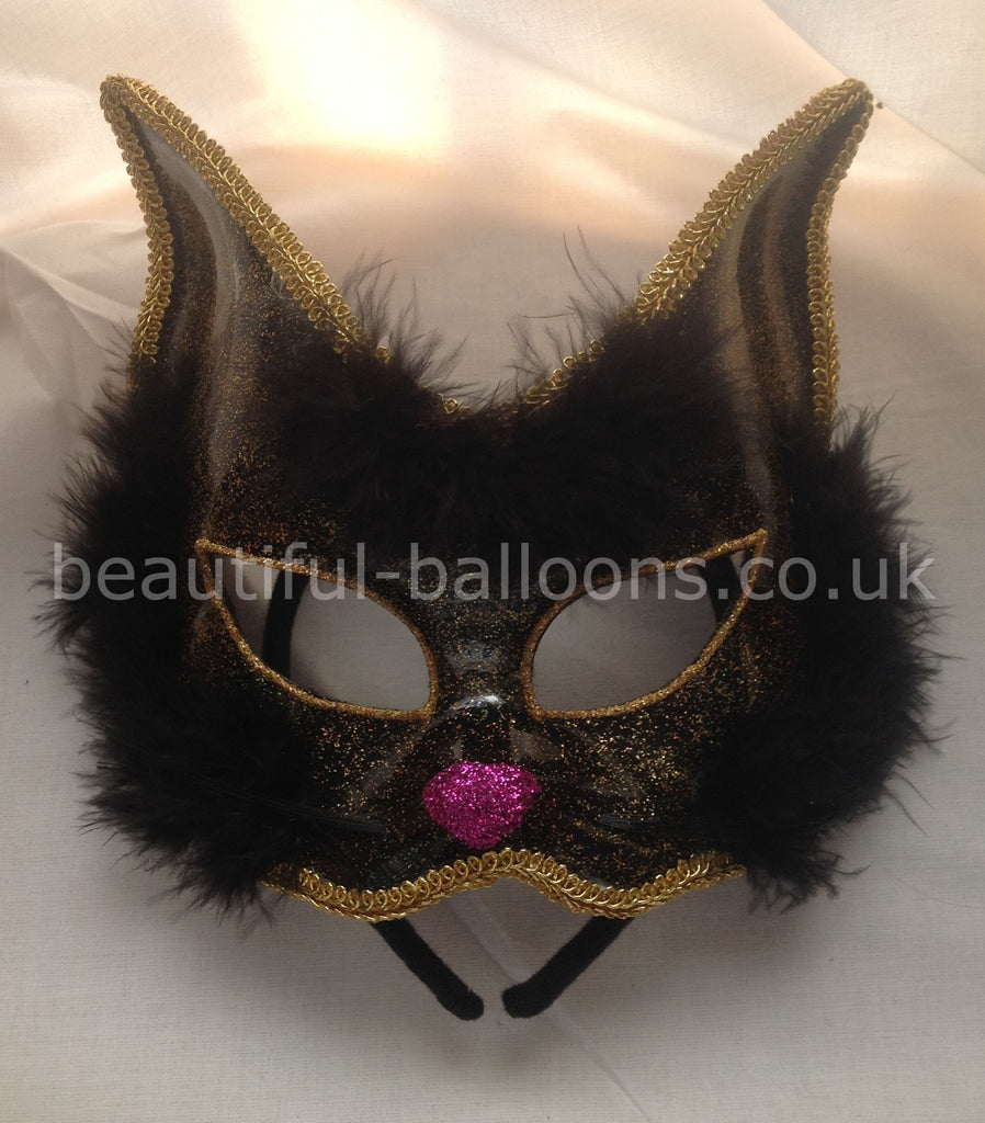 Glamourpuss Cat Masquerade Mask - Black & Glittery - Perfect for Halloween!