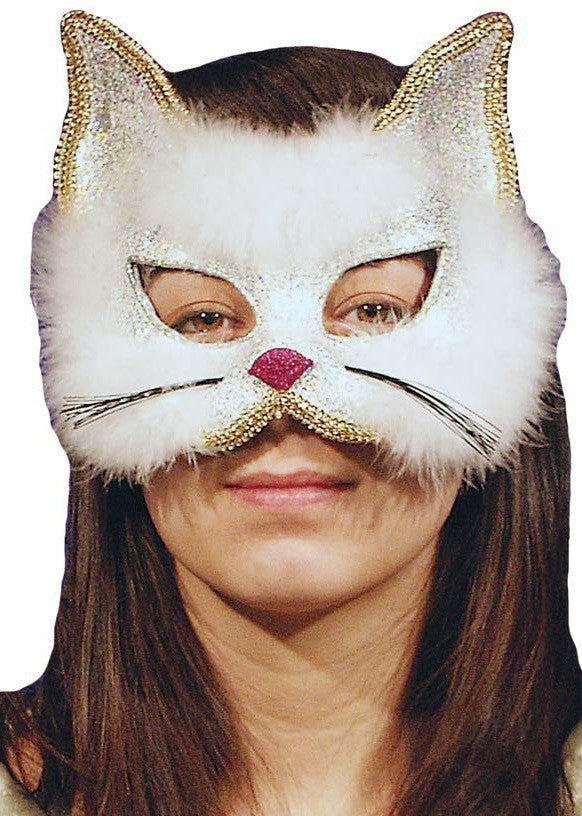 Glamourpuss Cat Masquerade Mask - White & Glittery - Perfect for Halloween!