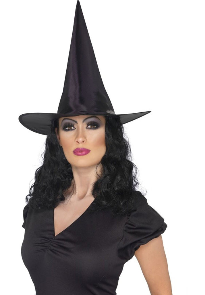 Winsome Witch Costume & Pointy Witch Hat with Black Hair - Size M