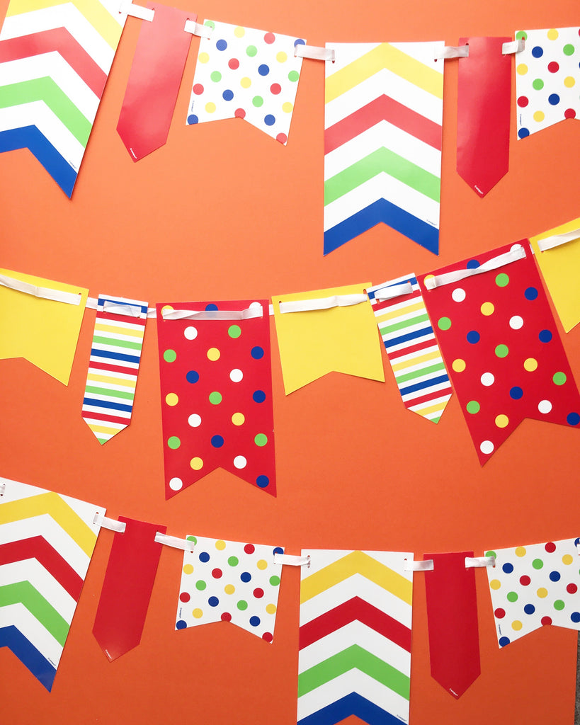 10ft Primary coloured Spot and Stripe Reversible Flag Bunting