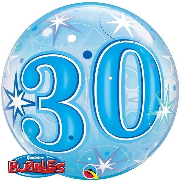Blue Happy 30th Birthday Clear Bubble Balloon
