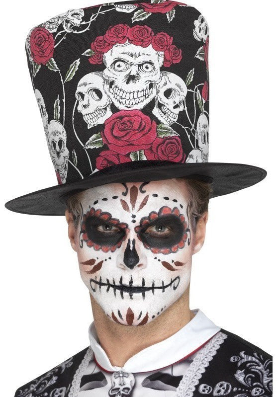 Day of the Dead Skull and Rose Top Hat