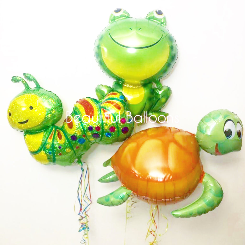 Caterpillar, Frog & Turtle Supershape Balloon Cluster