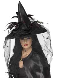 Deluxe Black Feather Witch Hat