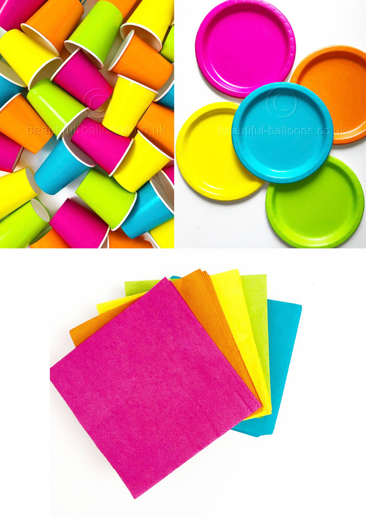Neon Party Kit - Cups, Napkins and Plates! Complete kit