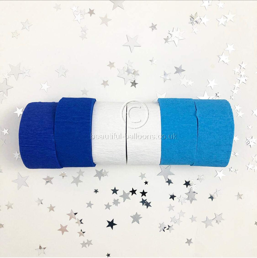 Royal Blue, Pale Blue and White Crepe Paper Roll Kit!