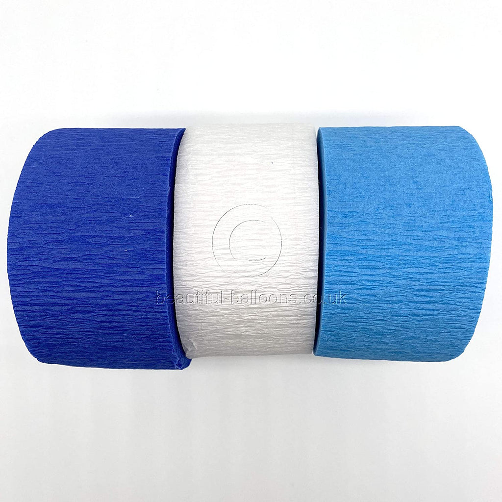 Crepe Paper Classic Blue Kit - Royal Blue, Pale Blue & White! Perfect for Birthdays & Baby Showers