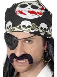 Pirate Bandanna, Black and White, with Skull and Crossbones Print