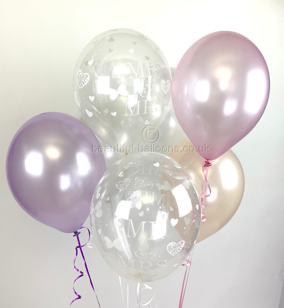 Mr & Mrs Ivory Pearlised Balloons, Blush, Pink & Lilac Wedding (Helium Quality)UNFILLED