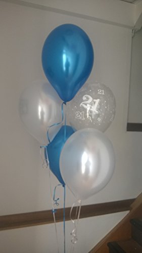 Classic Blue, Silver and 21st Aged Ranged  UNFILLED Pearlised Latex Balloons with Curling Ribbon