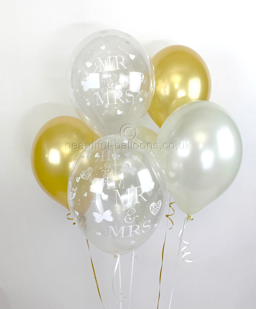 Mr & Mrs Pearlised Balloons, Gold & Ivory Wedding (Helium Quality)UNFILLED
