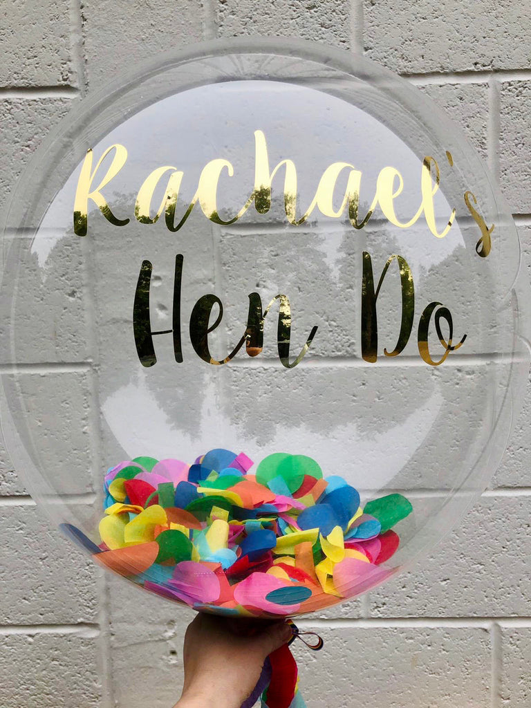 Rainbow Confetti and Vinyl Personalised Clear Bubble