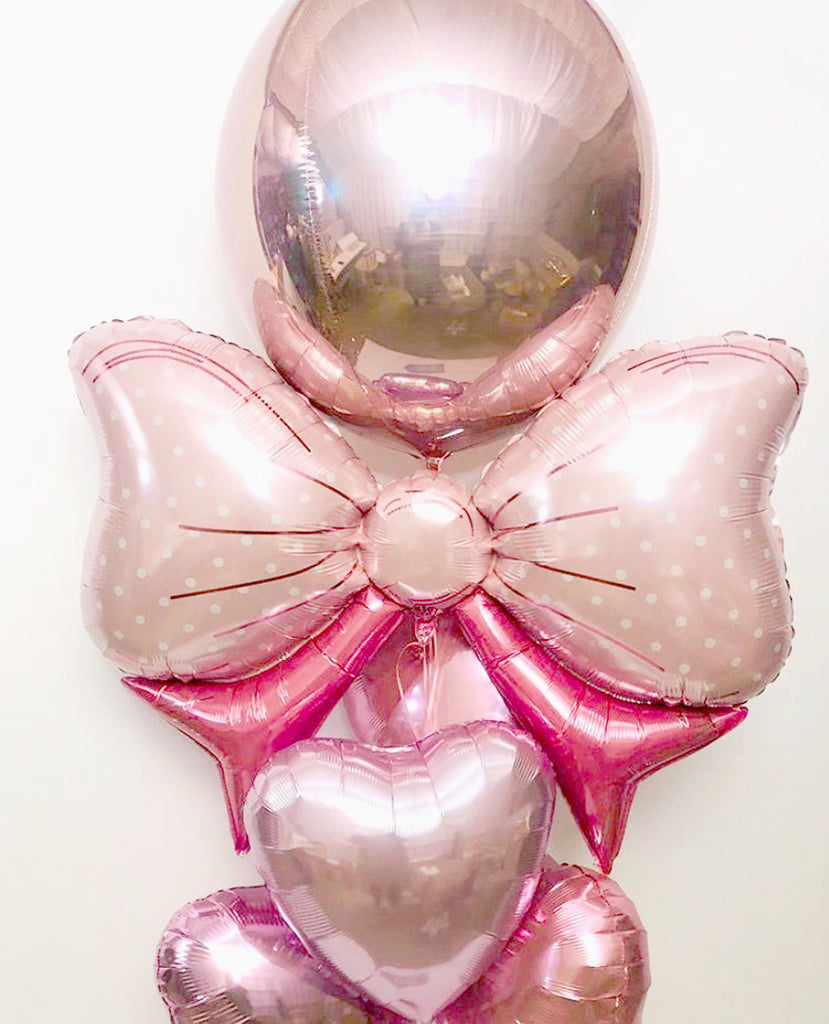 Pink Bow, Orb and Hearts Foil Cluster