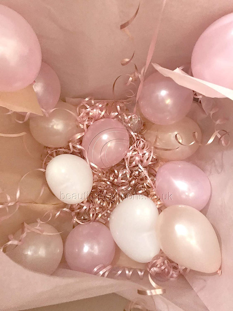 Pack of 24 x 5" Mini Pale Pink, Rose Gold, Blush & White Latex Balloons with Matching Curling Ribbons
