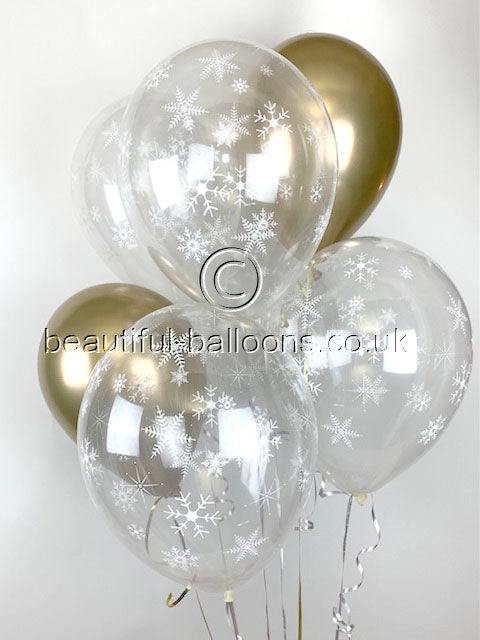 Chrome Gold Diamond Clear Snowflake 11" Latex Balloons