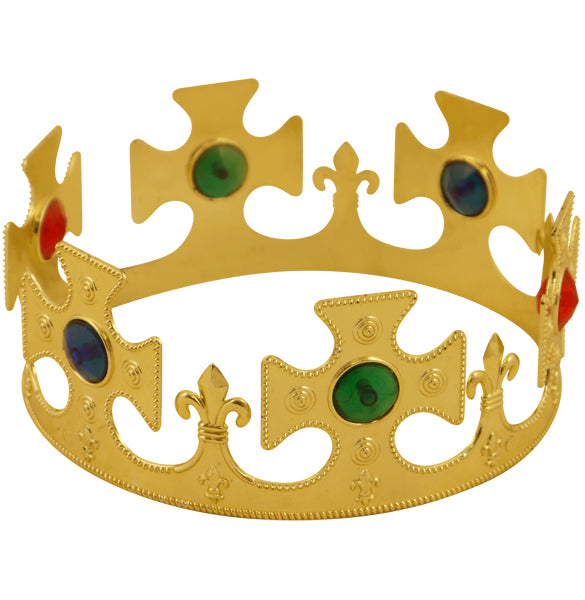 Gold Jewelled Plastic Crown - Kings Coronation Adjustable Size