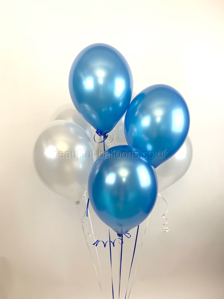 Chelsea, Everton and Tottenham Hotspurs Football Shades - Pearlised Latex Balloons, Royal Blue & White (Helium Quality)