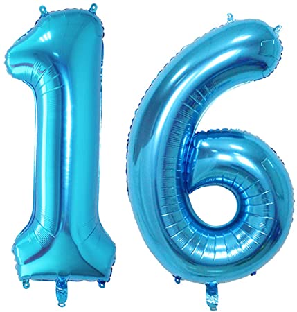 Number 16 Foil Shaped Balloon - Available in 6 colours