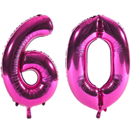 Number 60 Foil Shaped Balloons - Available in 6 colours