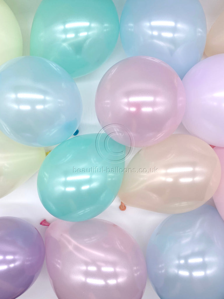 Pack of 24 x 5" Mini Pastel Rainbow Ice Cream Shades Latex Balloons with Matching Curling Ribbon