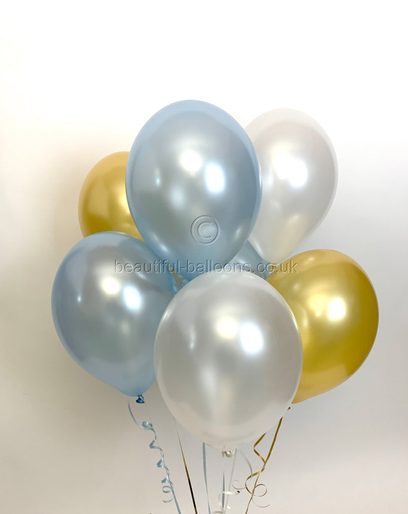 Man City Football Shades - Pearlised Latex Balloons, Pale Blue, Gold & White (Helium Quality)