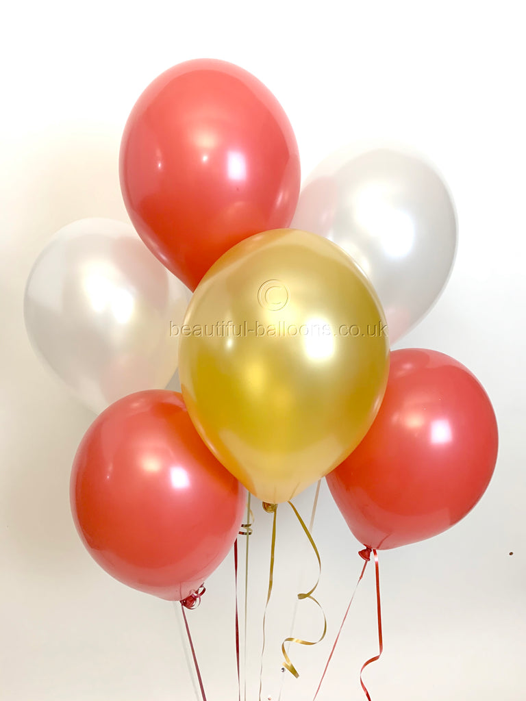 Man United Football Shades - Pearlised Latex Balloons, Red, Yellow & White (Helium Quality)
