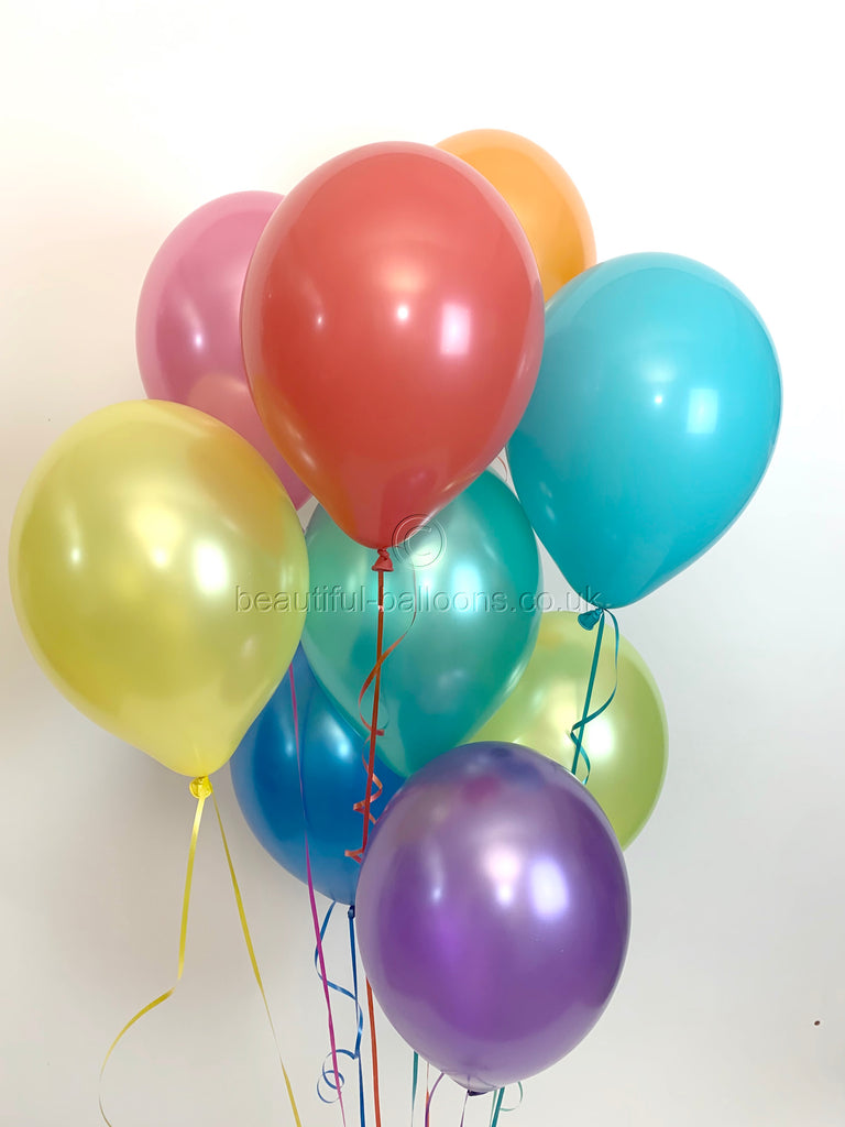 Multi Coloured Rainbow Set of Pearlised,  UNFILLED Helium Quality Latex Balloons