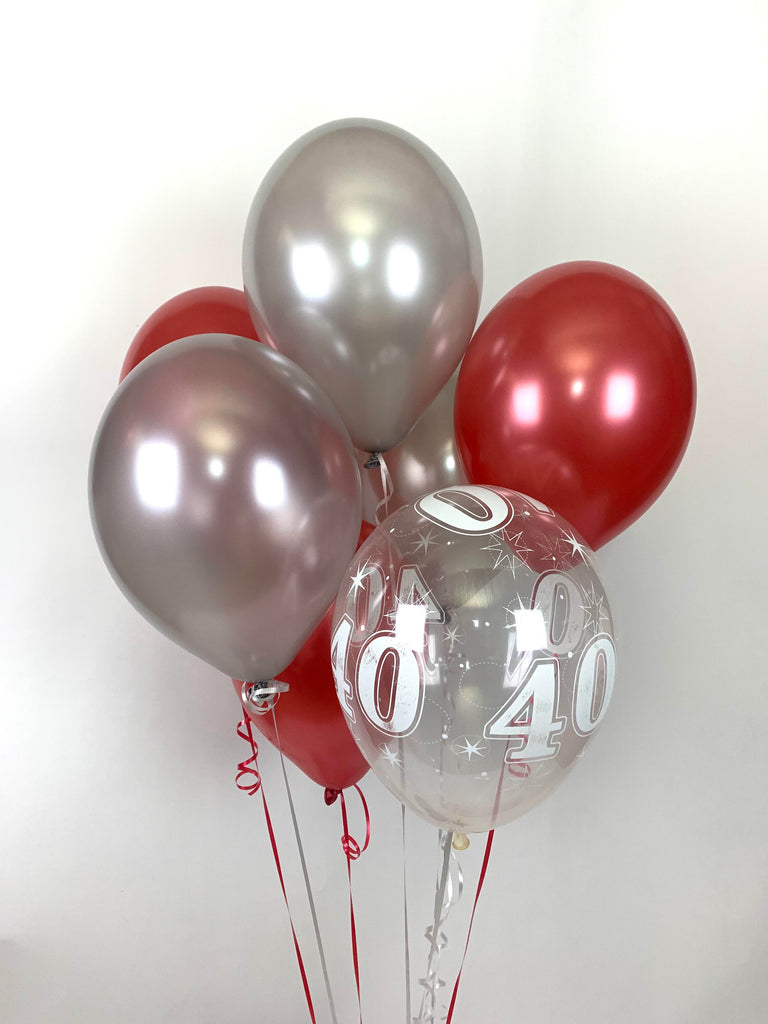 Red, Silver and 40th Aged Range  UNFILLED Pearlised Latex Balloons with Curling Ribbon