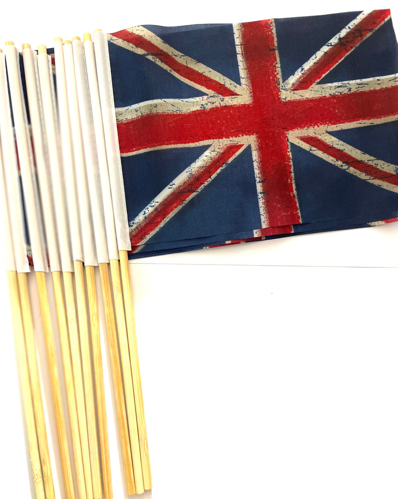 Vintage style Union Jack flags on wooden sticks x 10