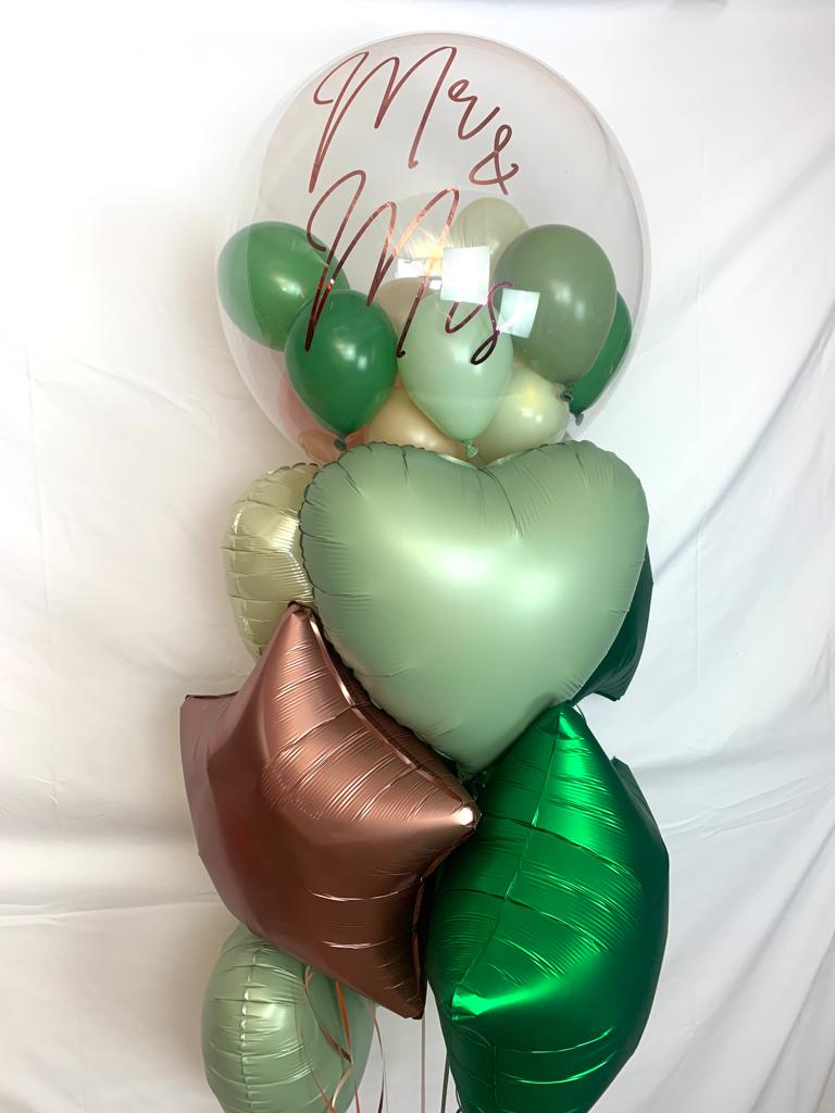 Wedding balloons personalised Sage green, eucalyptus and bronze
