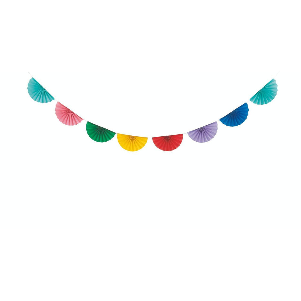 Multi coloured paper fan garland rainbow colours