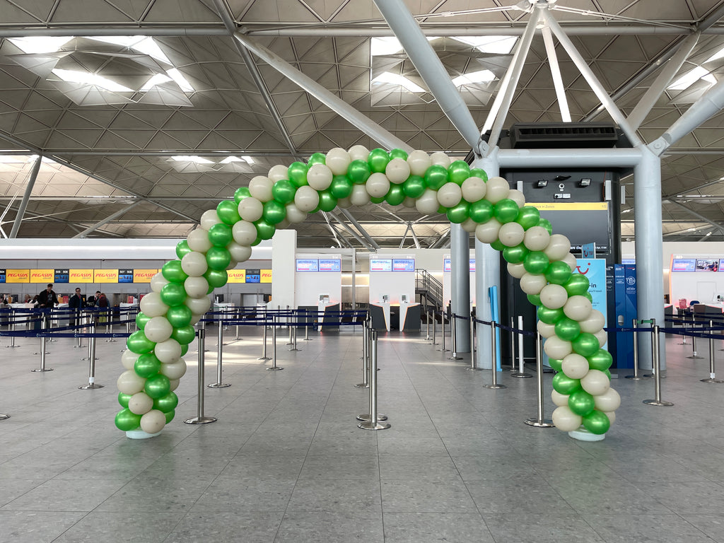 Spiral balloon arch 2 colours Corporate walk through